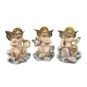 Vintage Angel‎ Figurines Cherub Musicians Porcelain Bisque Clouds - HOMCO 8883
